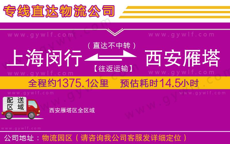 上海閔行區(qū)到西安雁塔區(qū)物流公司